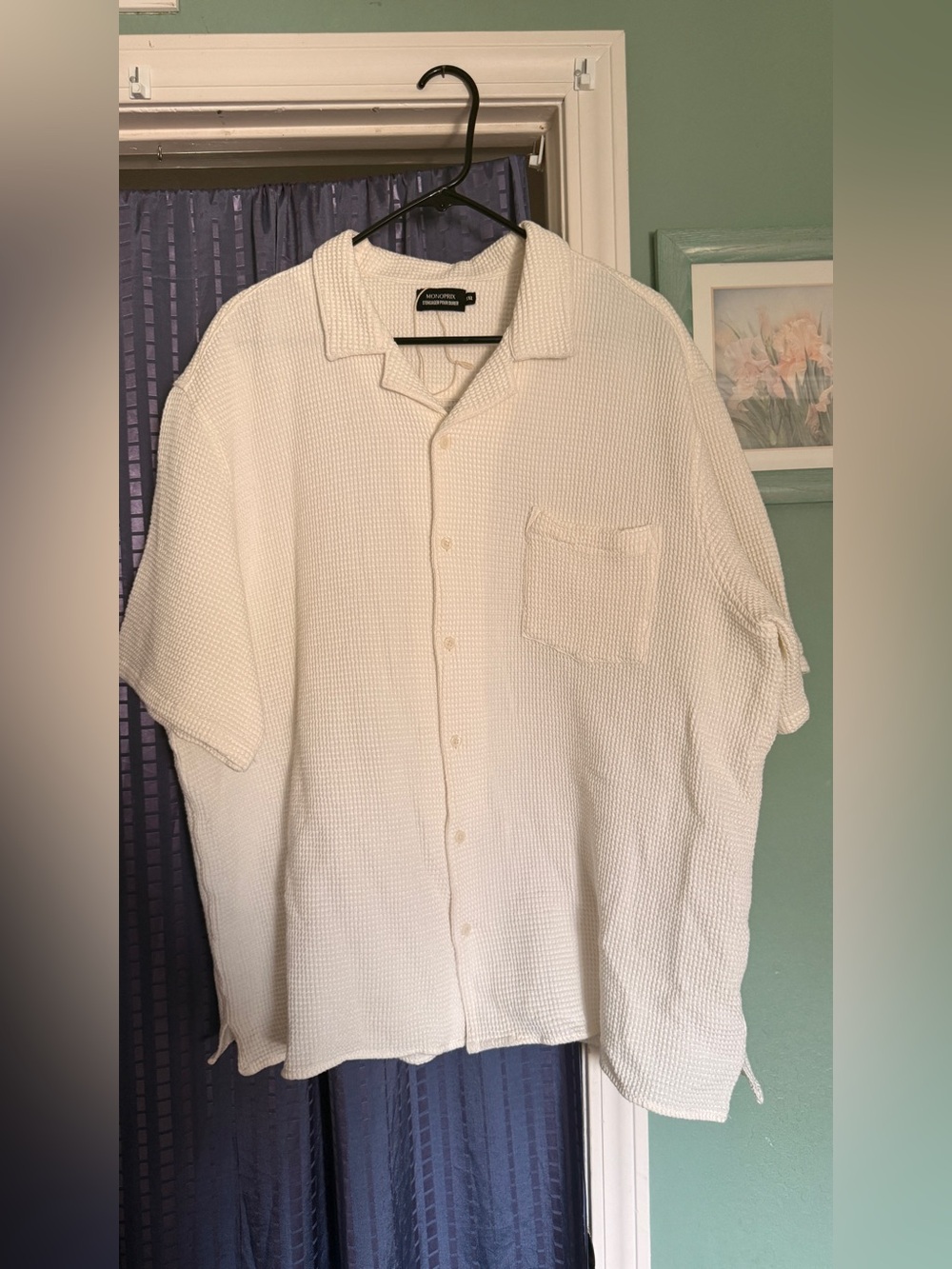 Monoprix Men’s XXL Ecru Waffle Knit Grandpa Resort Coastal Oversized Shirt